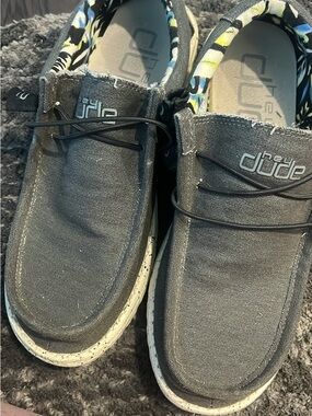 Hey Dude Gray Canvas Slip-Ons with Floral Inner Trim